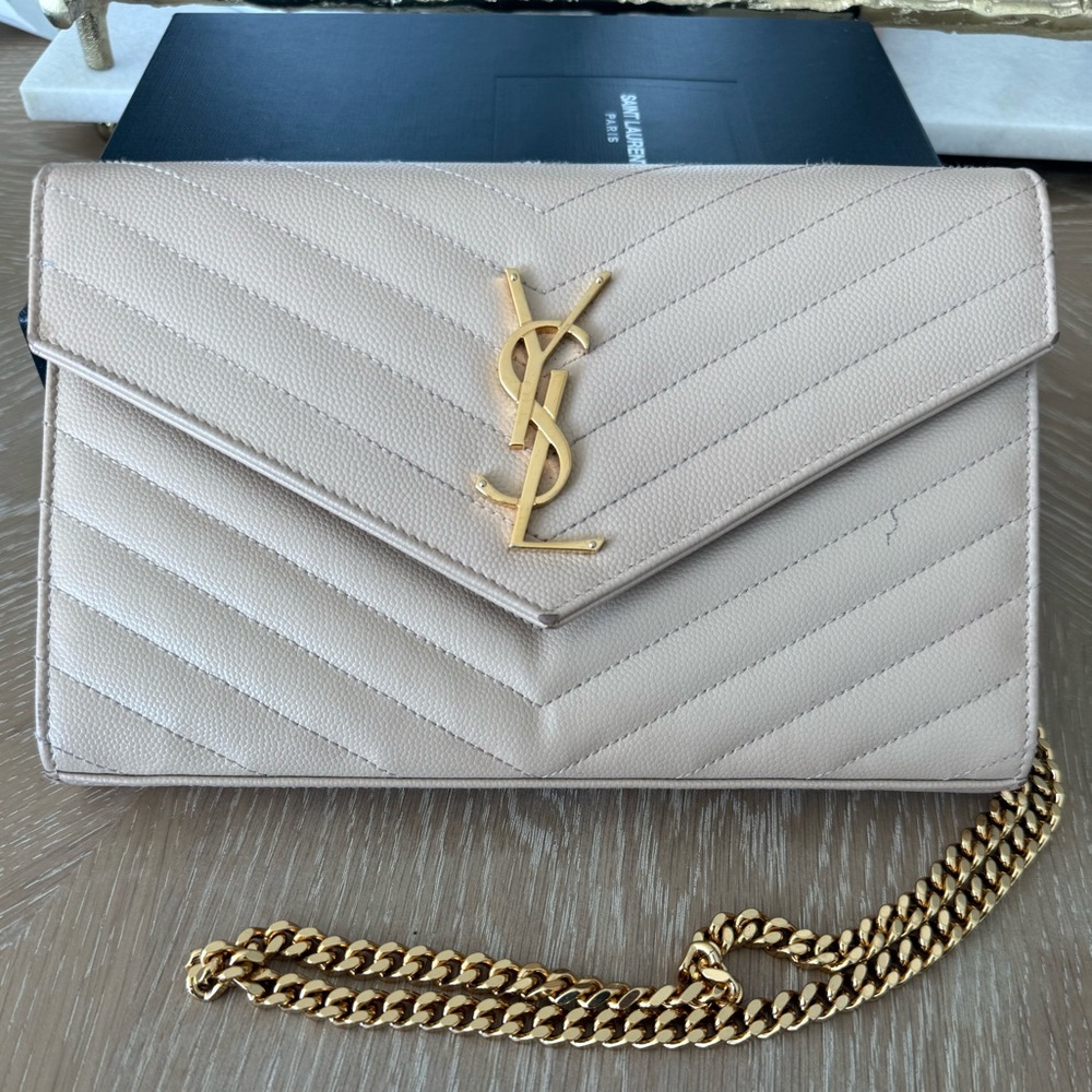 Yves Saint Laurent Classic CASSANDRE chain on wallet in grain LEATHER full set - Picture 7 of 12